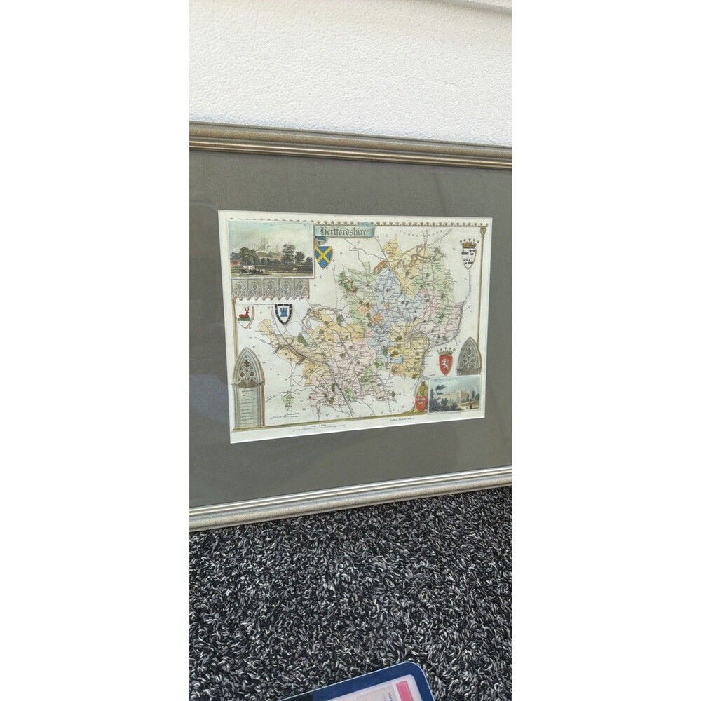 Antique 1836 Hand Colored Engraved Map Of Herfordshire By Thomas Moule